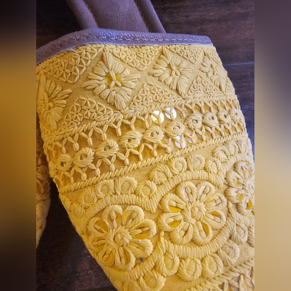 New Yellow Textured Sequin Sandals - Picture 2 of 3